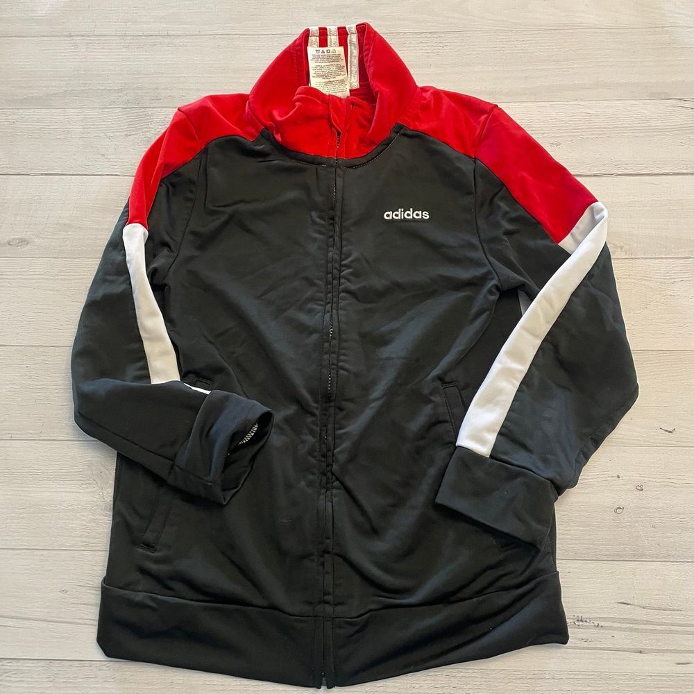 Adidas‎ boys track jacket black red size 7